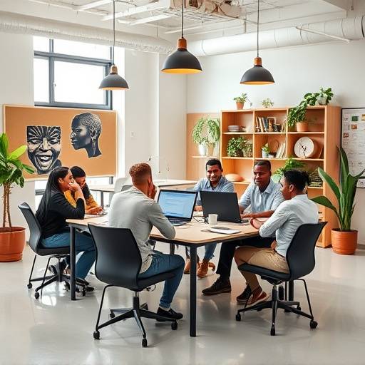 A group of South African entrepreneurs collaborating in a co-working space