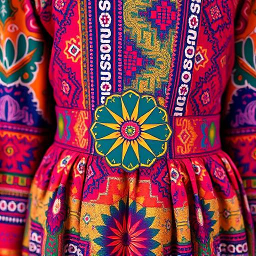 Close-up of a colorful ShweShwe fabric dress