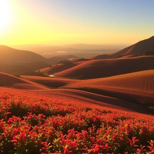 Rooibos tea farm landscape with rolling hills